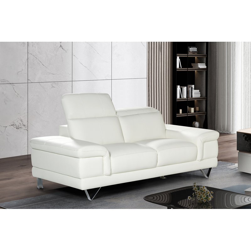 Sofa, 3, White Genuine Leather