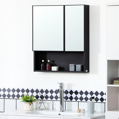 Armoire de rangement pour salle de bain avec portes doubles et tablettes internes stables en noir, outil d'optimisation robuste pour économiser de l'espace