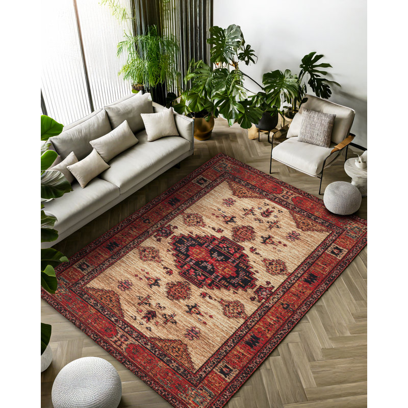 Nomad Spirit Collection Digital Print Cotton-Polyester Blend Red Brown Rug, Runner 3'4" x 7'3"