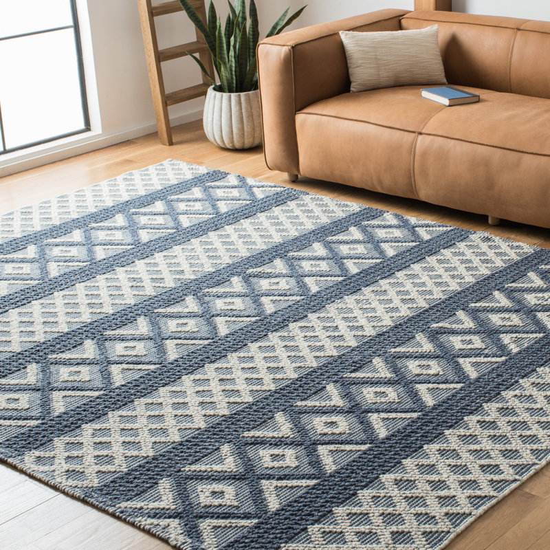 Tapis géométrique en laine / coton tissé à la main Vermont, Rectangle 4 pi x 6 pi