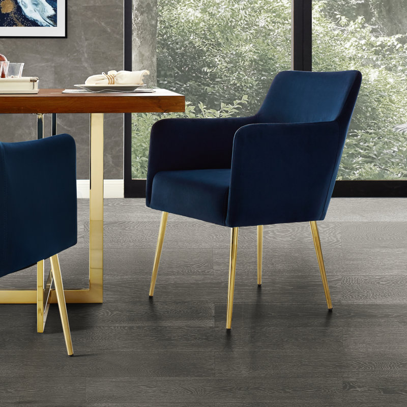 Chaise rembourrée Smollin, Or, Bleu marine
