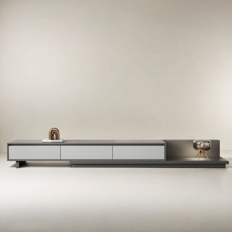 118 in. Modern TV Stand Extendable Media Console with 3 Drawers, Gray/Walnut