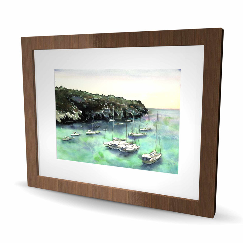Bateaux à cala Macarella | «Coastal Sea», reproduction d'art encadrée, H 16 po x l 20 po