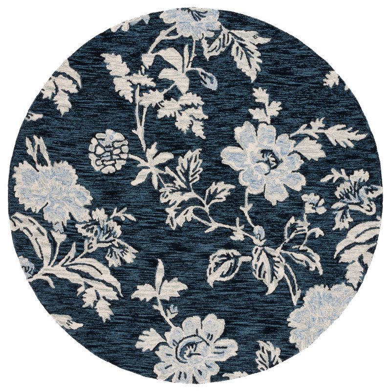 Hober Hand Tufted Wool Pile Floral Rug, Round 6'