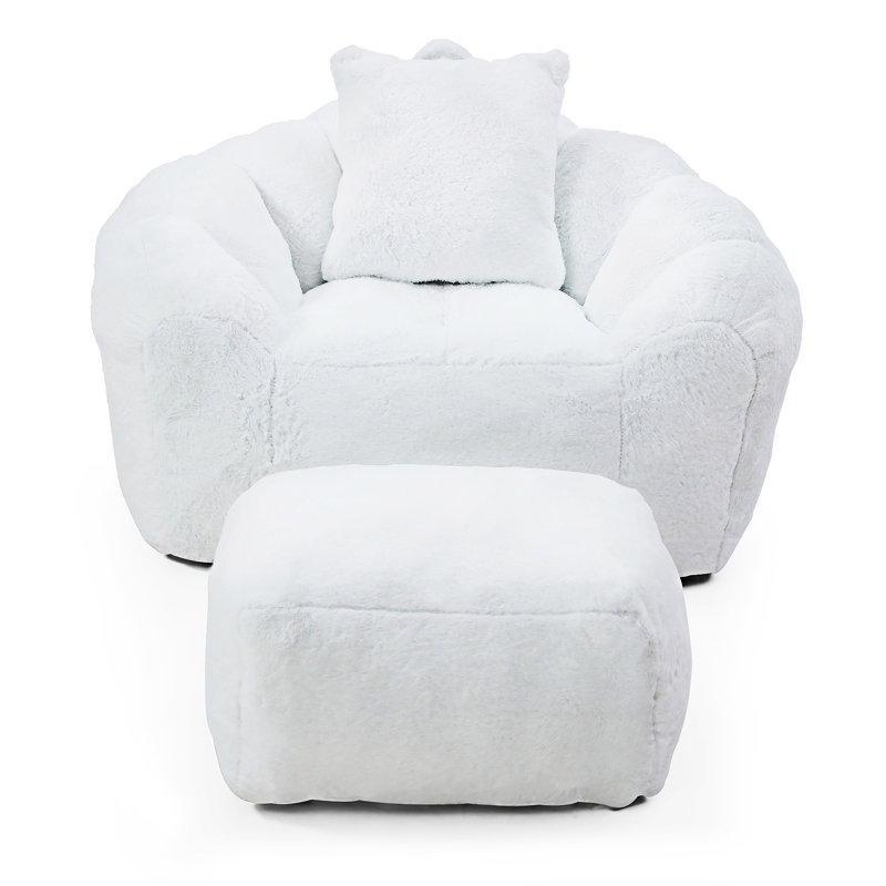Fauteuil à billes avec repose-pieds, Blanc