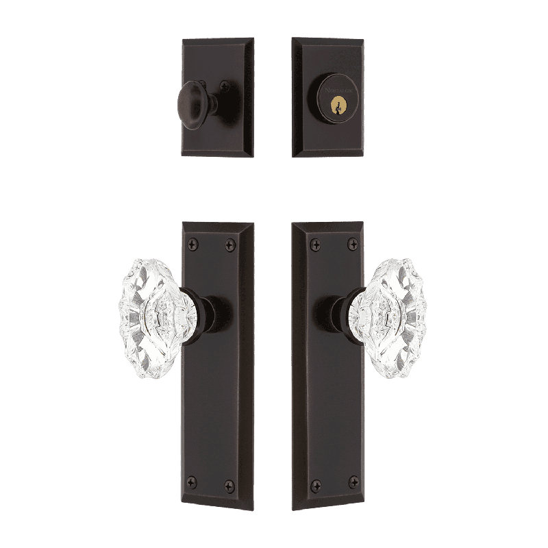 Nostalgic Warehouse New York Entry Set with Chateau Crystal Knob, Timeless Bronze, 2.75