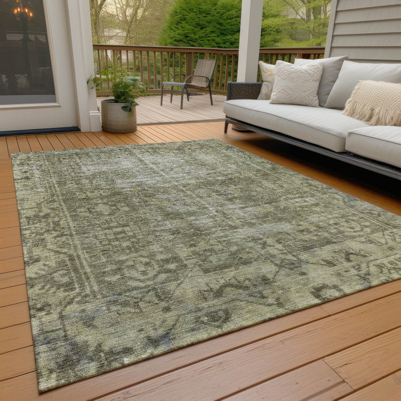 Olive Flat Woven Synthetic 3' x 5' Washable Rug