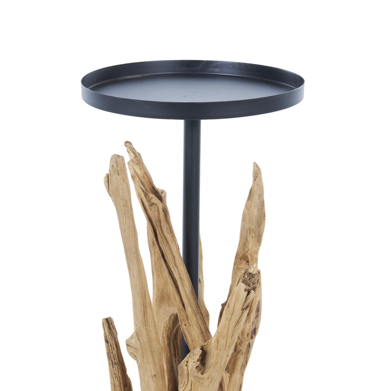 Teak Wood Handmade Tall Tree Branch Floor Decorative Brown Candle Holder with Black Metal Accents
