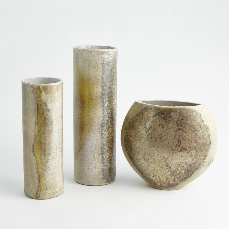 Golden Raku Flat Round Vase