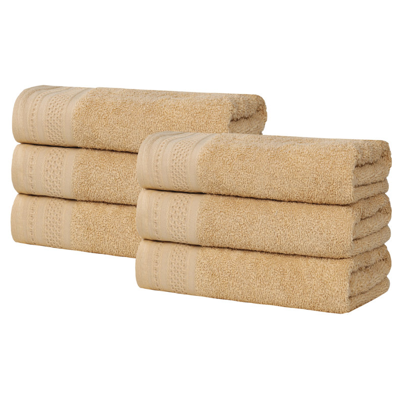 Essuie-mains mi-longs en coton gaufré texturé Honeycomb, Doré