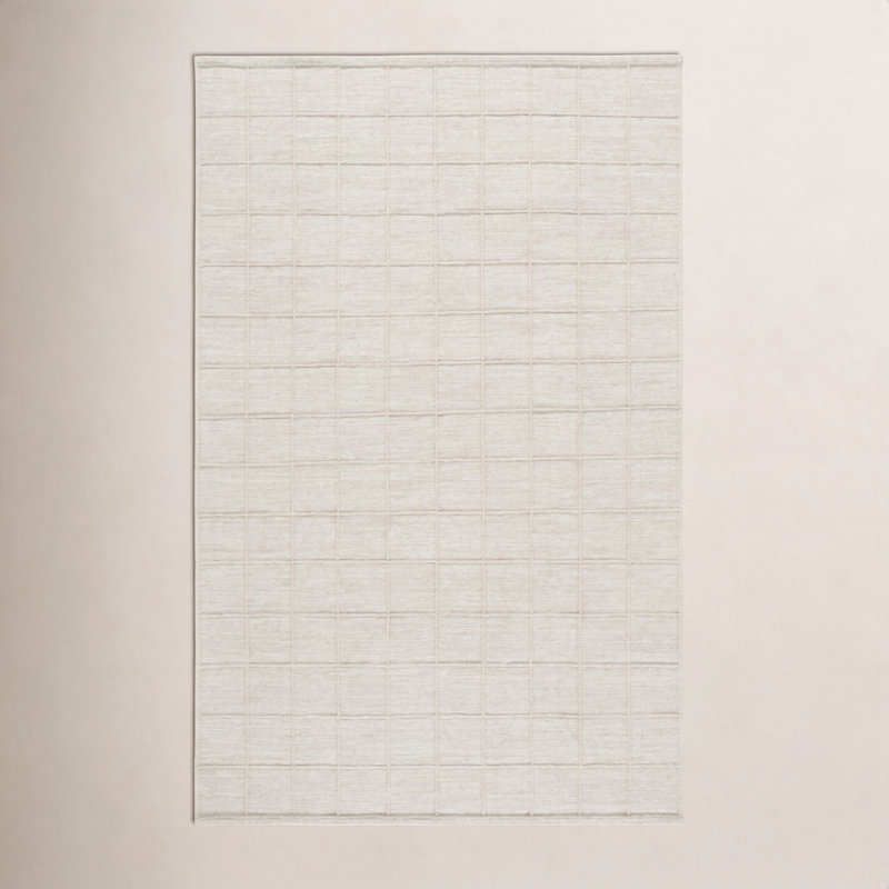 Beige Hand-Woven Geometric Wool Rug, Rectangle 4' x 6'