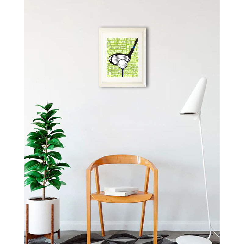 «Golf Typographie», impression, H 22,5 po x l 18,5 po x P 1 po, Blanc, Papier avec cadre blanc