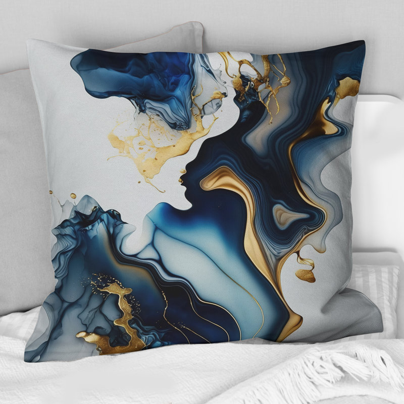 Abstract Geode Marble Blue I - Coussin abstrait en marbre, H 18 po x l 18 po, Carré