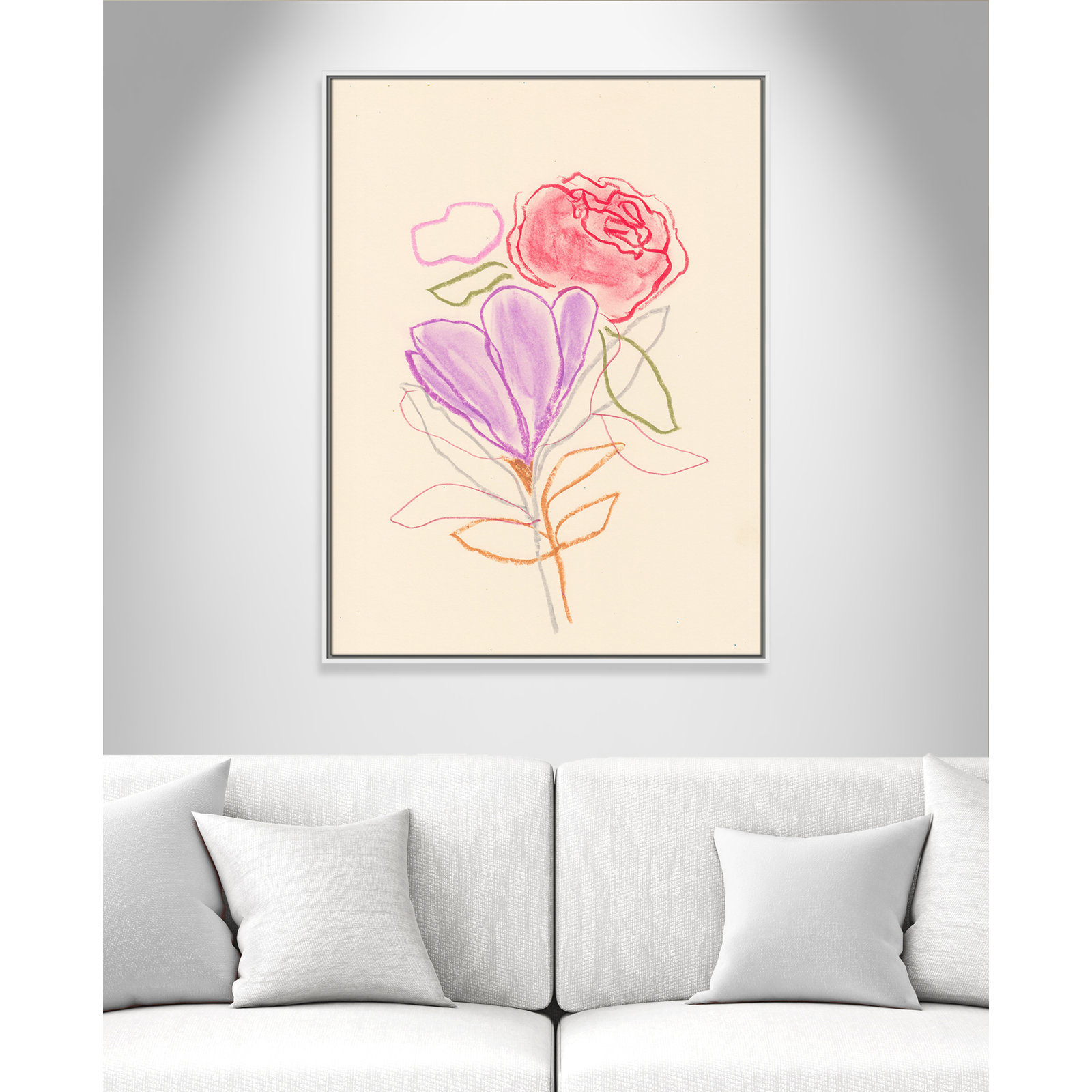 Simple Floral "Simple Floral III" Print, White Floater Framed Canvas, No Mat, 41.5" H x 31.5" W x 2" D