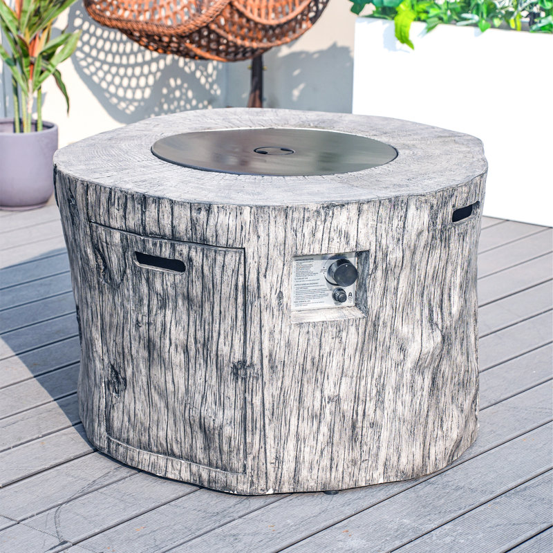 Adriyanna Round Concrete Propane Smokeless Fire Pit Table with Hidden Fuel Tank, Gray