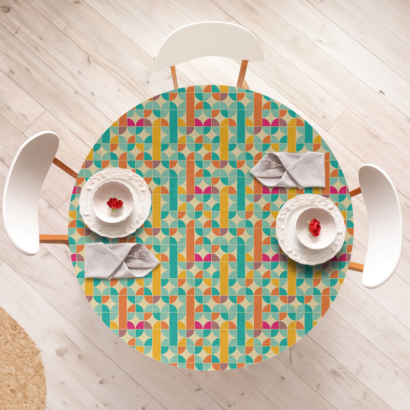 Bungalow Rose Retro Fitted Round Tablecloth Multicolor, 51.97" Round