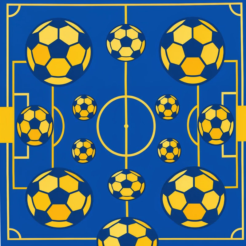 Rideaux de douche Soccer Soccer Illustration, L 70 po x H 93 po, Bleu foncé / jaune moyen