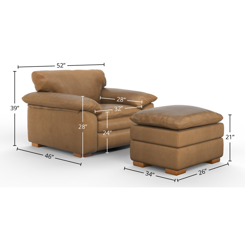 Boulder 52" Deeper and Wider 100% Full Top Grain Leather Chair and a Half with Ottoman, Montana Wood Genuine Leather