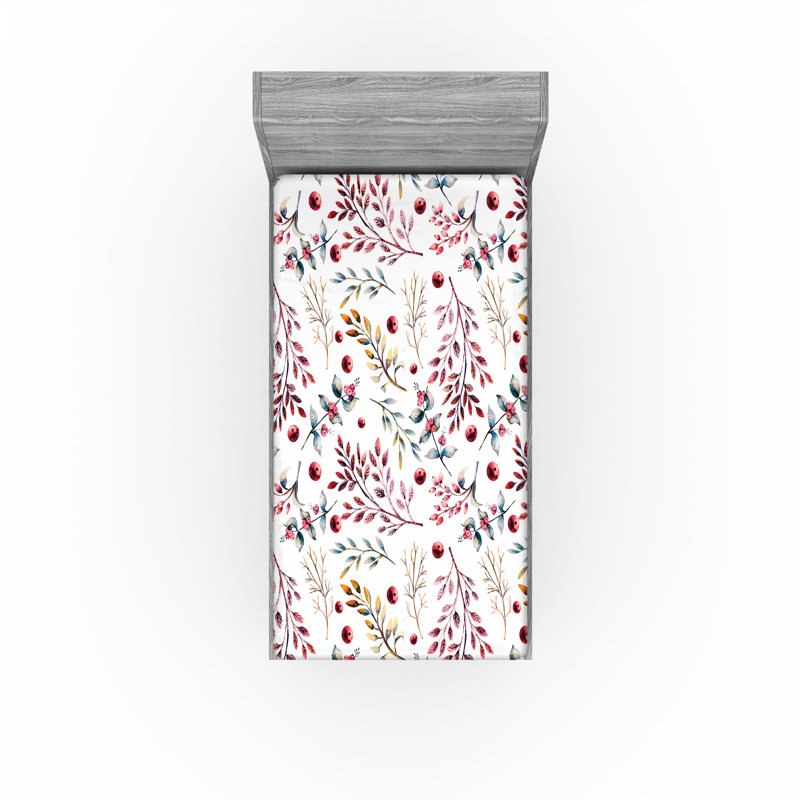 Drap-housse floral Ambesonne, Marron pâle, gris, bleu sarcelle / floral, Drap-housse pour lit simple TG