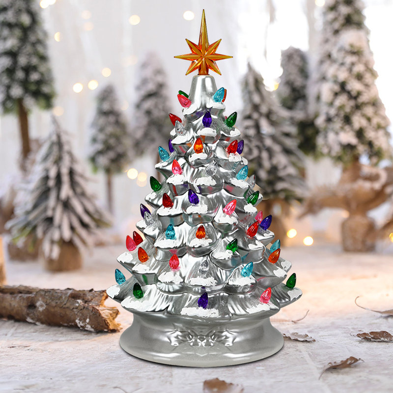 Arbre de Noël artificiel argent 15 "avec lumières H 15"