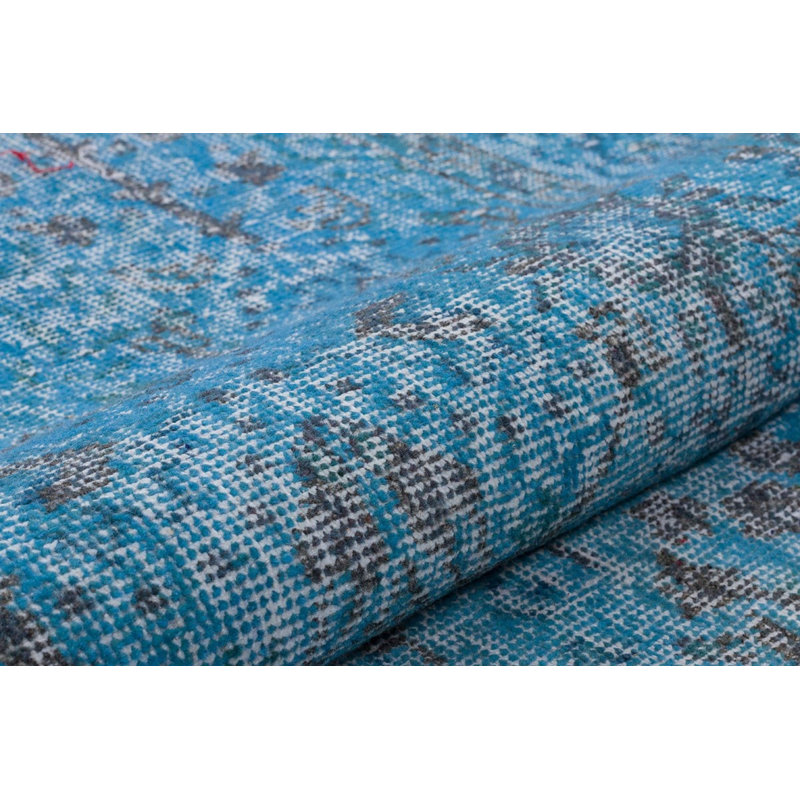 Tapis oriental bleu turc en laine noué à la main