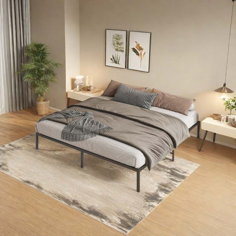 Base de lit plateforme en métal avec support à lattes, base de lit, aucun sommier nécessaire