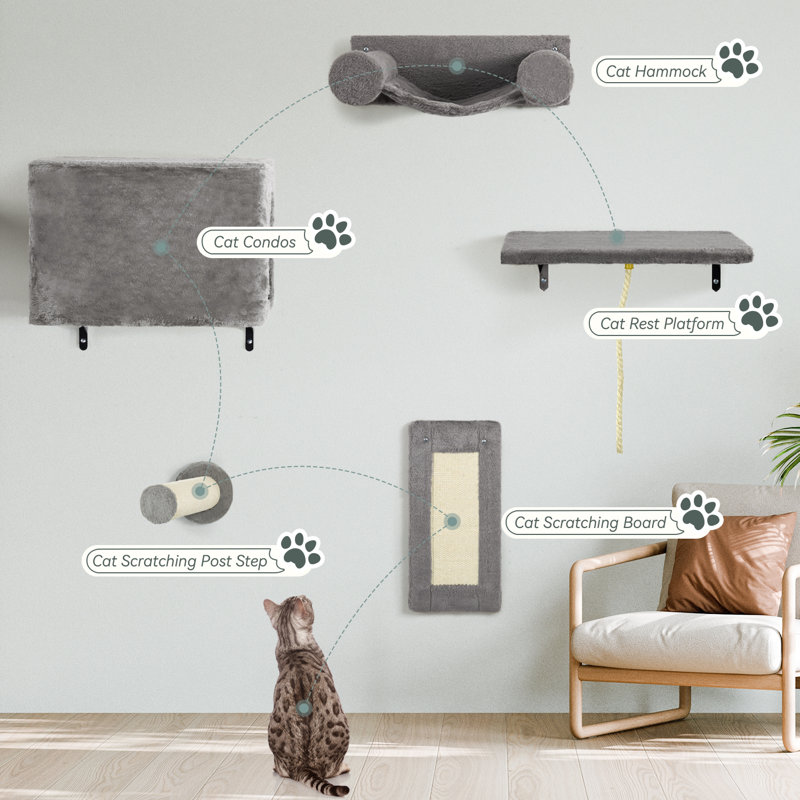 5 Pcs Multi-Functional Wall-Mounted Cat tree Set/ Cat Perch