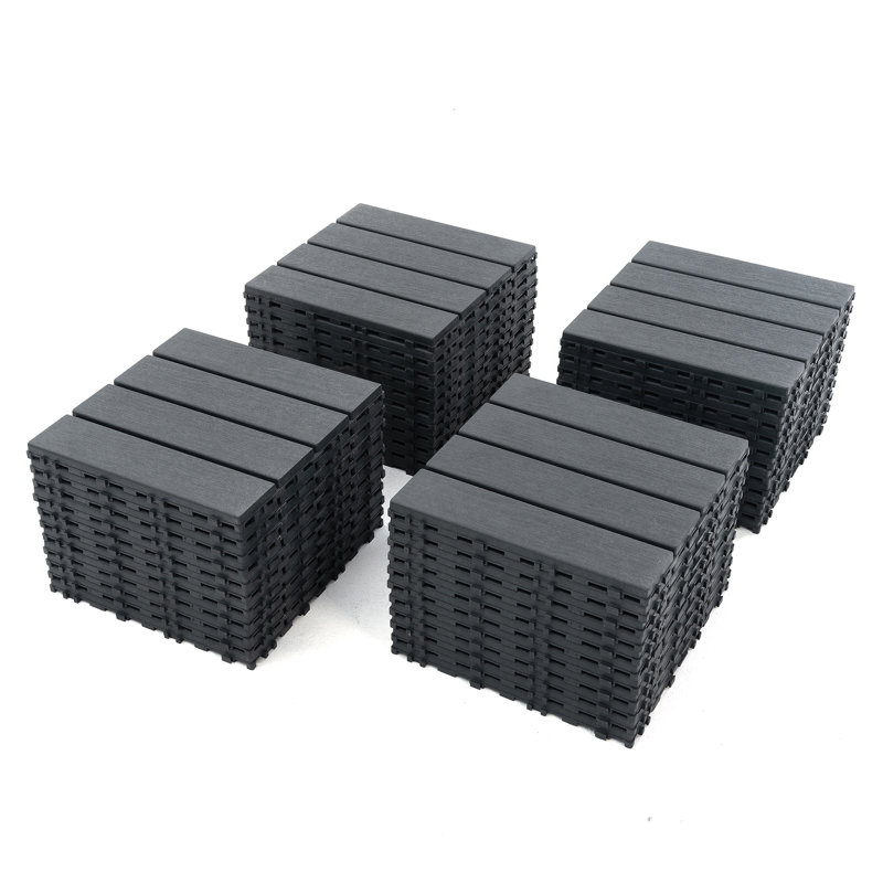 12'' x 12'' Plastic Interlocking Deck Tiles, Gray