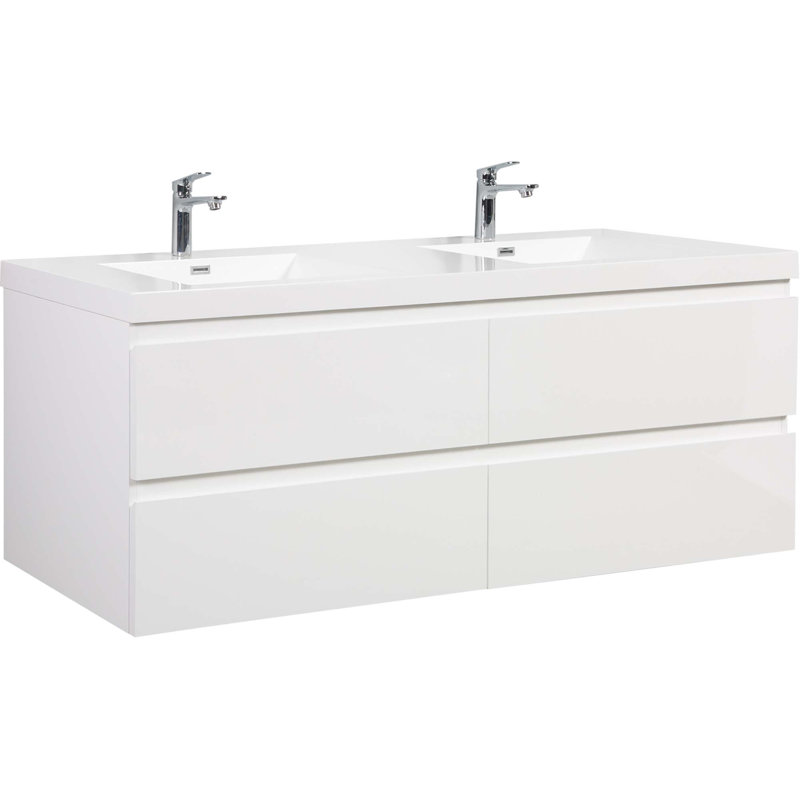 Meuble-lavabo flottant avec lavabo, meuble-lavabo mural moderne avec lavabos en quartz et tiroirs à fermeture en douceur