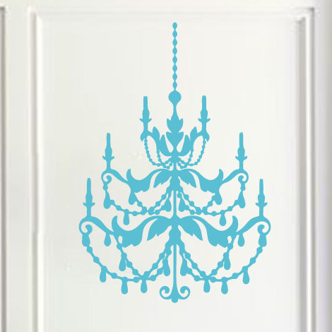 Décalcomanie murale lustre française, Bleu geyser, H 24 po x l 16 po x P 0,01 po