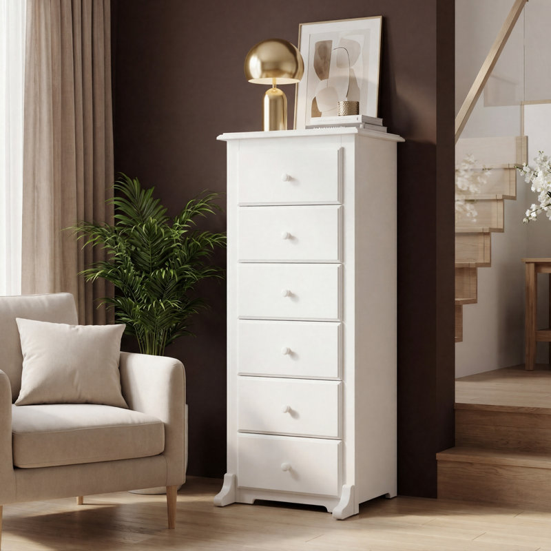 Tall 6-Drawer Storage Dresser, Chest of Drawers for Bedroom & Living Room with Ample Storage, White