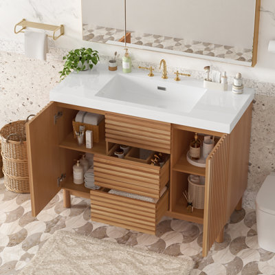 47" Modern Bathroom Vanity with SMC Resin Sink, Freestanding Storage Cabinet with U-Shaped Drawer, Soft-Close Doors & Hidden Handles