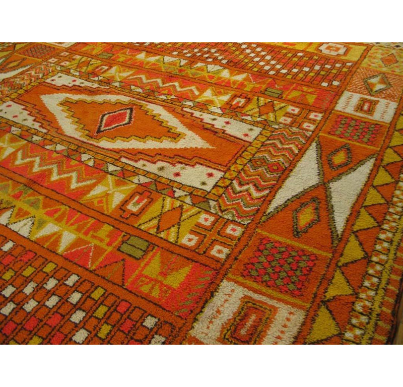 Energetic Yellow/Saffron Ground & Special Geometric Design Antique Moroccan Rug