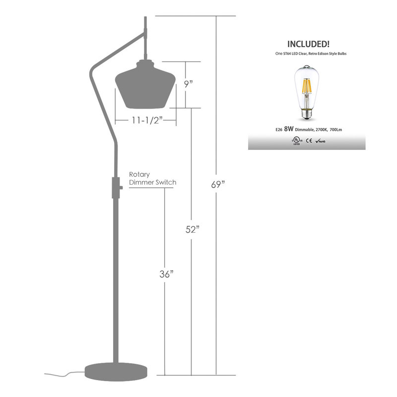69'' Arched Floor Lamp, Clear, Brushed Nickel