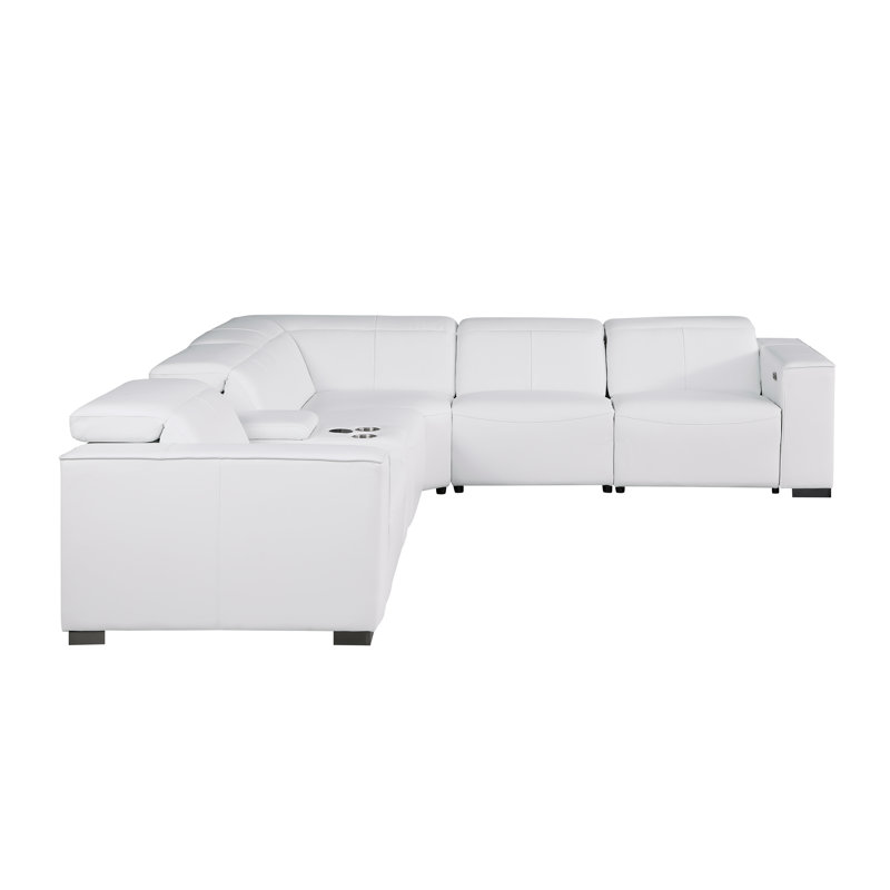 Luxurious Genuine Leather 6-Piece Sectional With 3 Power Reclining Seats & Power Headrest, White