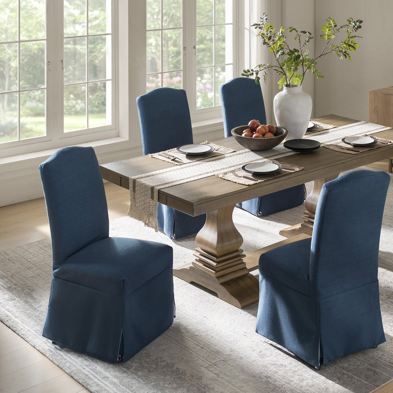 Evansville Transitional 40"Tall Solid Wood Legs Dining Chair With Removable Fabric Slipcover, Slate Blue