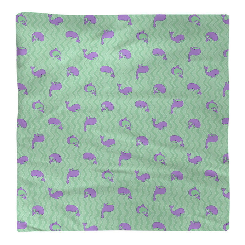 Serviette de coton à motif baleines, H 0,1 po x l 22 po x P 22 po, Vert / Mauve, Sergé de coton