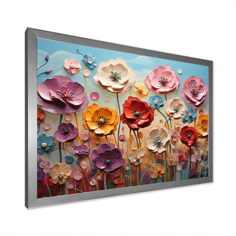 " Pink Dandelion Meadow Melody I ", 12" H x 20" W x 1" D, Silver Single Picture Framed