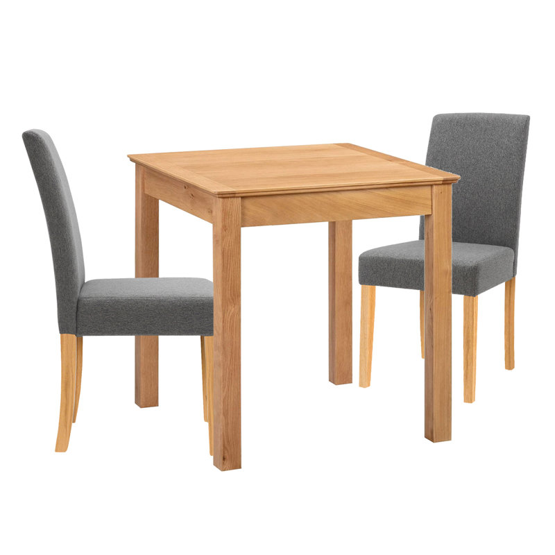 Madelynn Solid Oak Dining Set, Grey, 3 Pieces: 1 Table, 2 Chairs