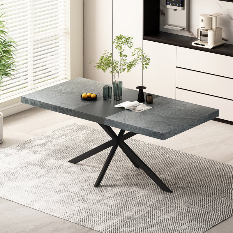 55.11" -70.86"Retro Rectangular Stretch Dining Table, Dark Gray