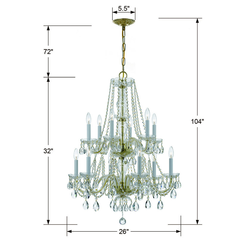 Wehr 12 - Light Glass Tiered Chandelier, Swarovski Spectra/Polished Brass