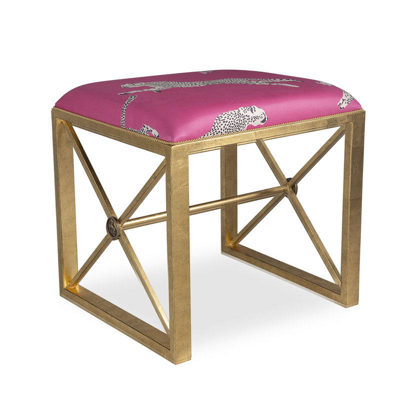 Medallion Single Black Leaping Cheetah Clementine Bench, Bubblegum Pink, Bubblegum Pink/Antiqued Gold