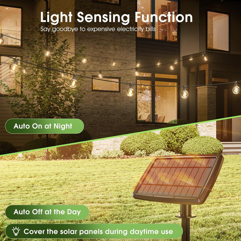 Solar Outdoor String Patio Bistro Lights, 49.2ft 52LED 3W G40 Bulbs, USB Rechargeable Portable Edison Café String Lights for Porch, Pergola, Backyard, Garden, Pool, Party, Camping