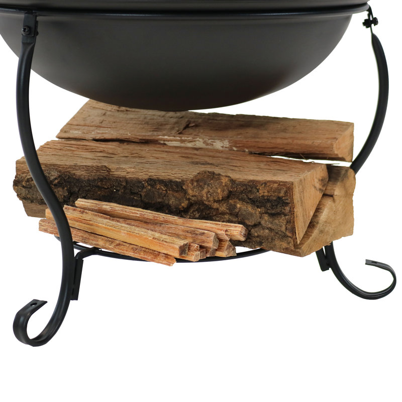 Neppie 18" Round Wood-Burning Black Finish Steel Fire Pit Bowl with Spark Screen