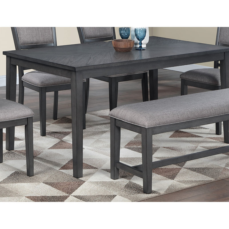 Dining Room 6 Group. Gray Rectangular Table, 4 Chairs, Bench. Soft Cushions, Rubberwood Frame, Transitional Style Contemporary 6pcs Aggregation. 1 Padded Fabric, Construction,