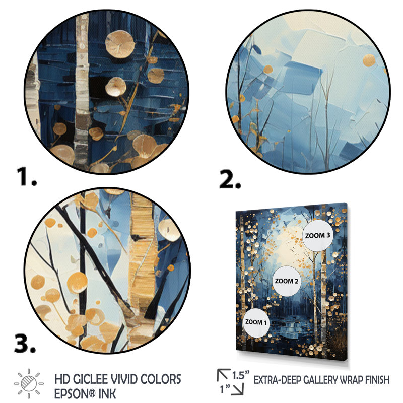 «Lestine Birch Woods Moonlit Symphony VI», reproduction sur toile, Encadrement doré, H 32 po x l 16 po x P 1 po