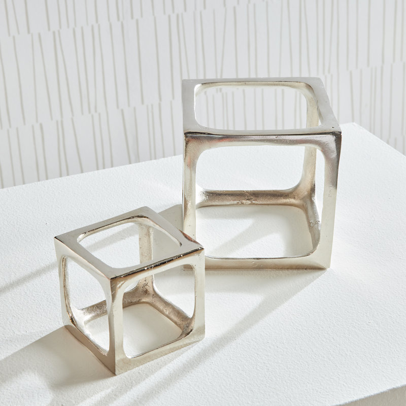 Set of 2 Cubist Sculptures, Silver