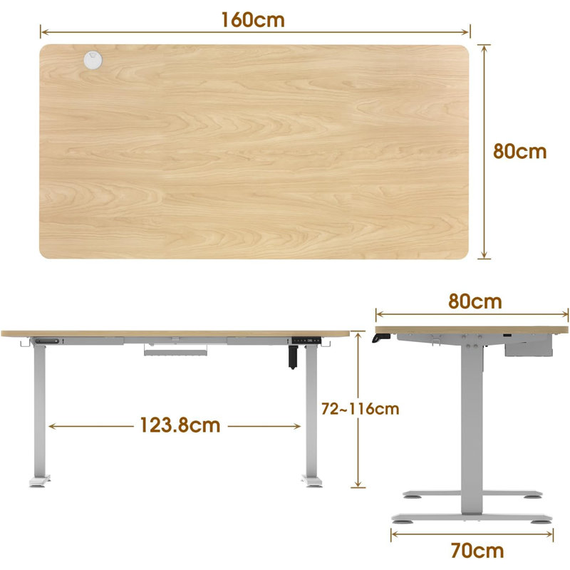 Poillucci Adjustable Metal Base Standing Desk, 72" H x 160" W x 80" D