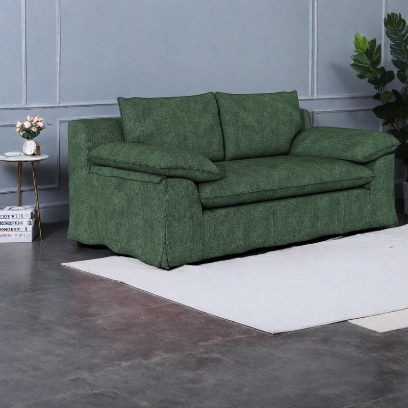 Canapés compressibles, causeuse deux places en coton et lin de 200 cm, gain d'espace moderne pour appartement, Green