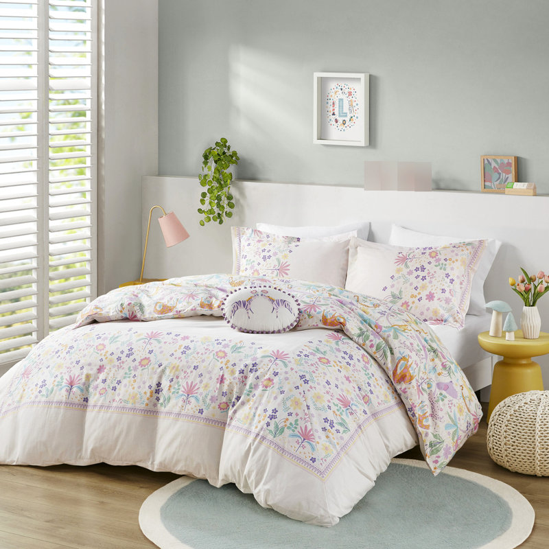 Housse de couette en coton avec motif floral multicolore